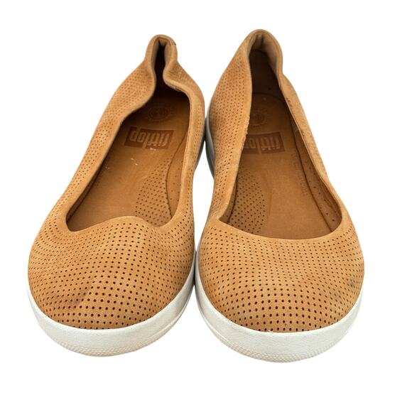 FitFlop Super Ballet Flats Perforated Women 6 Tan Platform Comfort Sporty Casual - Picture 1 of 9